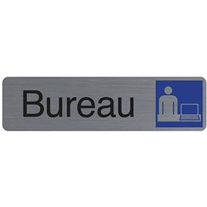 Exacompta - Ref. 67154E - 1 zelfklevend deurbord Bureau - Bedrukte wandbord - Op alle ondergronden - Geborsteld aluminium look - Afmetingen: 16,5 x 4,4 cm