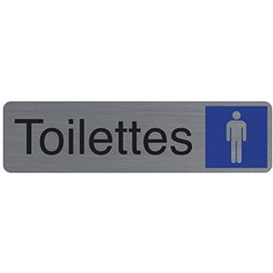 Exacompta - Ref. 67159E - 1 zelfklevende deurplaat Toilets voor heren - Bedrukte wandbord - Op alle ondergronden - Geborsteld aluminium look - Afmetingen: 16,5 x 4,4 cm