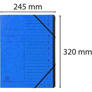 Exacompta - Ref. 541202E - 1 Sorteermap met vaste rug en elastosluiting - cover bedrukt in glanzend karton en zwart gerecycleerd karton binnenin - 12 vakken - formaat 24,5x 32 cm - A4 - kleur blauw