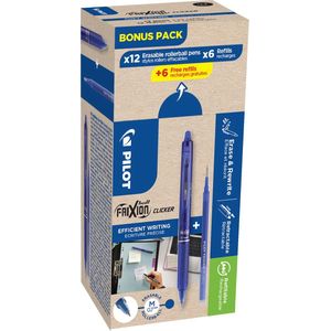 Pilot Frixion Ball Clicker, 12 rollers en 6 6 vullingen 0,7 mm, blauw