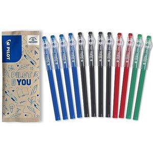 Pilot - 12 FriXion Ball Stick - uitwisbare gelinkt - 4 blauw, 4 zwart, 2 rood, 2 groen - De FriXion Economy met medium punt - Voor het opbergen van de schooltas - Schoolbenodigdheden
