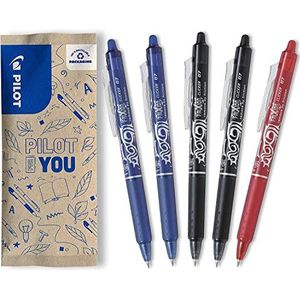 PILOT FriXion Clicker, uitwisbare rollerball set van 5 (blauw, zwart, rood)