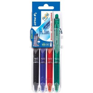 Pilot FriXion - Clicker Pennenset 0.7mm - Zwar - Blau - Groe - Rood - Per 4 Verpakt