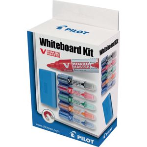 Whiteboardmarker PILOT V-Board Master, nachfüllbar, Tintenstandanzeige, Keilspitze, farbsortiert, 5er Set inkl. magnetischem Stiftehalter