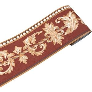 Wallpaper Border,DecorativeBorder, Taille plint lijn tegels sticker schil en plak vintage Europese stijl bloemenpatroon 10,5 cm * 5 m rode plafond decoratieve rand zelfklevend, rood (Color : Brown)