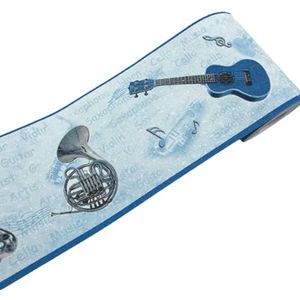 Behangranden zelfklevend,plintafwerking, Verwijderbare behangrand muziekinstrument patroon zelfklevend 5m(L) 10,5cm(W) ​​blauw, geel tegels sticker rol plint lijn huisdecoratie,blauw (Color : Blue)