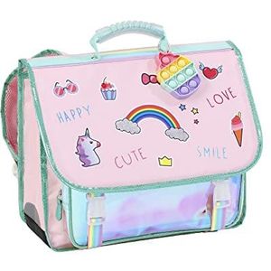 Viquel - BUBBLES basisschooltas met pop-it - Schooltas voor meisjes eenhoorn 2 vakken - Roze ergonomische schooltas met reflecterende strepen, meerdere vakken