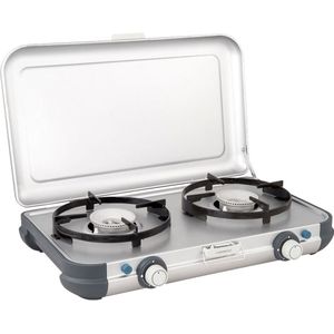 Campingaz Camping Kitchen 2 CV PZ Camping kooktoestel - 2 pits camping gas kooktoestel - 2x 2000 Watt - Piezo ontsteking - werkt op Campingaz CV470+ gascartouche - lichtgewicht camping kooktoestel 2 pits - voor 2 pannen van 24 cm - zilvergrijs