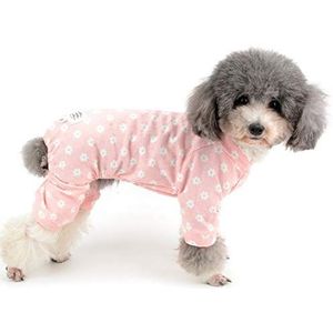 Zunea Kleine hond madeliefje jumpsuit pyjama schattige bloemen katoenen overalls pyjama puppy meisje slapen kleding shirt met broek huisdier hondje katten vier benen pyjama voor het hele seizoen roze