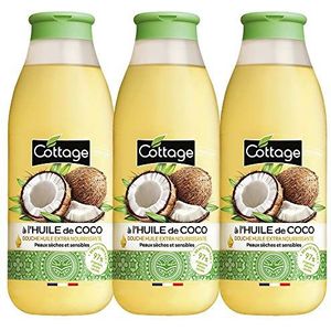 Cottage Douchegel, extra voedende olie met kokosolie voor droge, gevoelige huid, 3 x 560 ml, 97% natuurlijke ingrediënten