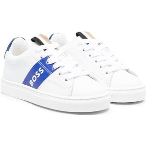 Boss, Schoenen, Heren, Blauw, 40 EU, Leer, Witte Leren Sneakers