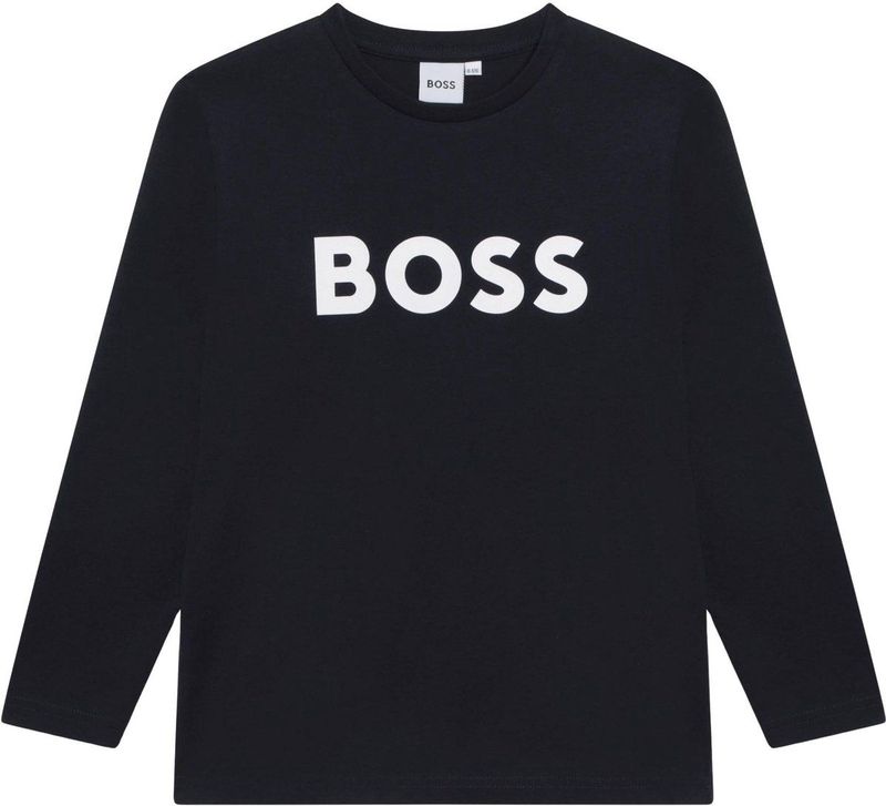 BOSS - Katoenen T-shirt - Zwart - Lange Mouwen - Kinderen - Regular-Fit