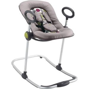 BÉABA Up & Down ligstoel, verstelbaar door eenvoudige druk, 4 hoogtes, 3 hellingen, uniseks voor baby's en kinderen, geboortevermindering, zeer comfortabel, zwart/grijs