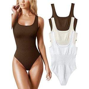 Aideux 3-delige mouwloze dames bodysuits, vierkante hals shapewear tanktops en geribbeld afslankend bodysuit - sexy en naadloze bodysuit, S