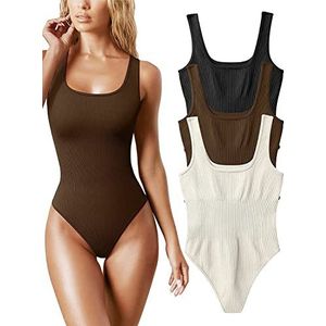 Aideux 3-delige mouwloze dames bodysuits, vierkante hals shapewear tanktops en geribbeld afslankend bodysuit - sexy en naadloze bodysuit, L