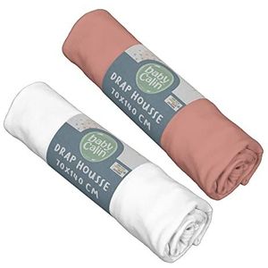 BabyCalin - Set van 2 hoeslakens, 70 x 140 x 17 cm, terracotta/wit, Oeko-Tex-gecertificeerd