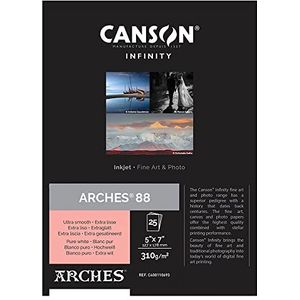 Canson Infinity Arches 88 Ultra Glad Puur Wit Mat Inkjet Papier, 310gsm, 5"" x 7"", 25 Vellen