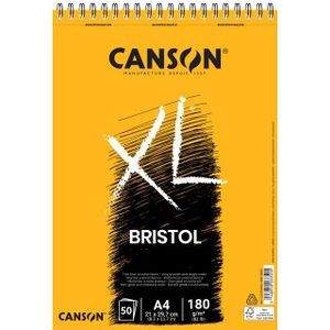 CANSON Album, 50 vellen, XL®BRISTOL, spiraalbinding aan de korte kant, A4, 180 g/m², Wit