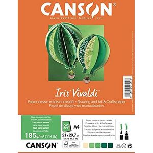 CANSON Verpakking met 25 vellen IRIS VIVALDI A4, 185 g/m², verschillende kleuren, crème/groen/bruin