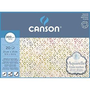 CANSON Blok met 20 vellen Aquarel CANSON® – 4-zijdig gelijmd, 23 x 31 cm, 300 g, natuurlijk wit, theedoekkorrel