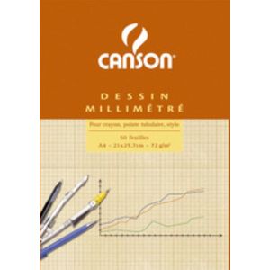 CANSON - Blok 50 vellen blauw millimeterpapier A3-90 g/m²