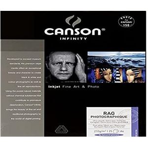 CANSON Infinity Rag Photographique Ultra Glad 210gsm A4-papier, digitale Fine Art Reproductie, 25 puur witte vellen, ideaal voor professionele fotografen