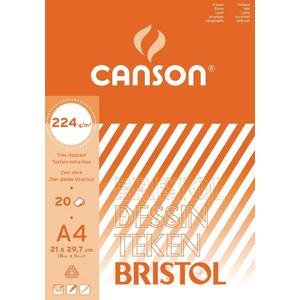 Canson - Bristol Tekenpapier - A4 - Wit - 20 Vel - 224 g/m²
