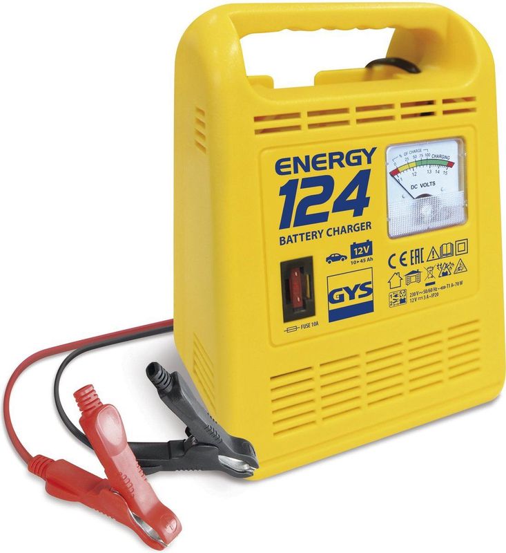 Gys Energy 124 Lader met testfunctie voor 12V accu's Geel
