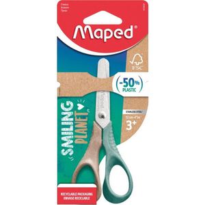 Maped - De duurzame schaar Smiling Planet Vivo 12 cm - handgrepen van houtvezelcomposietkunststof van FSC-gecertificeerd materiaal - messen van roestvrij staal - 3D-gevormde greepringen