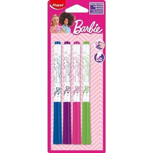 Maped - 4 Marker'Peps uitwisbare fineliner - Barbie-droog uitwisbare fijne viltstiften - leisteen en whiteboards - 4 kleuren: Blauw, Groen, Roze en Paars