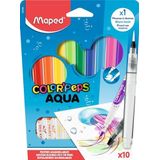 Maped - Viltstift - AQUA aquarelstiften - kindervilt - penseelpunt - heldere kleuren - inkt wasbaar met water - etui met 10 viltstiften