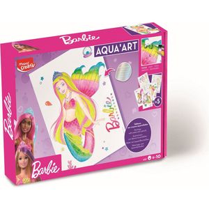 MAPED Creativ - Aqua'Art Barbie – aquarelactiviteit voor kinderen – kleuren met aquarelpotloden + waterkwast – 5 posters A4 met metallic effecten – vanaf 7 jaar – officiële Barbie-licentie