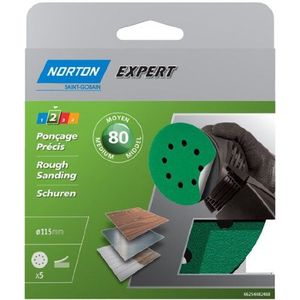 Norton Expert slijpschijven voor Pex, 8 gaten, diameter 115 mm, korrel 80, 5 stuks