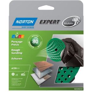 Norton 5 stuks Pex-schijven, klittenbandsluiting, expert, diameter 150, korrel 80, Multi Air
