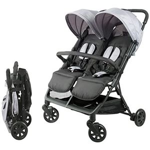 Bambisol Dubbele kinderwagen naast elkaar, ideaal voor tweelingen vanaf de geboorte, met ultracompacte vouwing, kleur: zwart en grijs