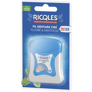 Ricqlès Fil Dentaire Ciré Fluoré et Mentholé 60 m