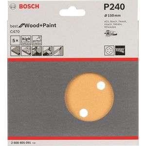 Bosch Professional 5 stuks schuurbladen C470 Best for Wood+Paint Korrel 240 150 mm rood