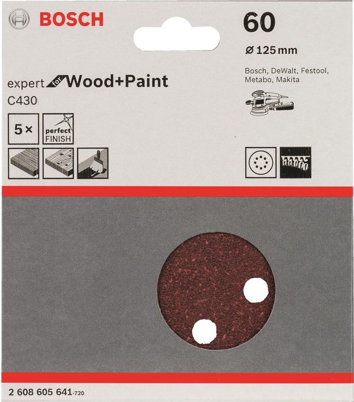 Bosch - C430 Expert for Wood and Paint - Schuurblad - 125 mm - 60 Grit - 5 Stuks