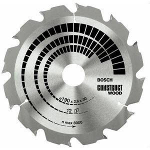 Bosch Professional Bosch Professional 1x cirkelzaagblad Construct Wood (voor hout, zaagblad Ø 190 x 30 x 2,6 mm, 12 tanden, accessoire cirkelzaag)