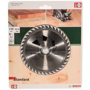 Bosch 1x Cirkelzaagblad Standard (zaagblad voor Hout, Ø 130 x 2.2/1.5 x 20/16 mm, 40 Tanden, ATB, met 1x Reduceerring 16 mm, Accessoires Cirkelzagen)