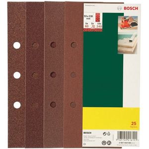 Bosch Accessoires 25-delige schuurbladenset 93 x 230 mm voor vlakschuurmachines, korrel 60,80,120,240 - 2607019501
