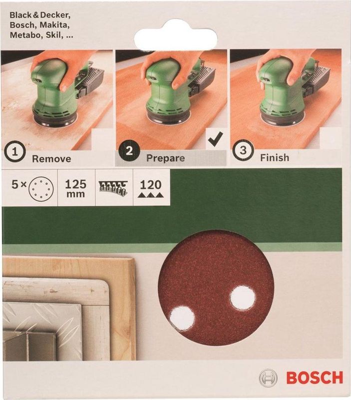 Bosch - 2609256A25 - Excenterschuurpapier - Geperforeerd - Korrelgrootte 180 - Ø 125 mm - 5 Stuks