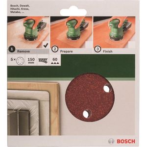Bosch 5-delige schuurbladset voor excenterschuurmachines 150 mm geperforeerd - korrel 60