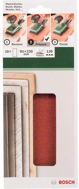 Bosch - 2609256B11 - Schuurpapier - Ongeperforeerd - Korrelgrootte 120 - 10 Stuks