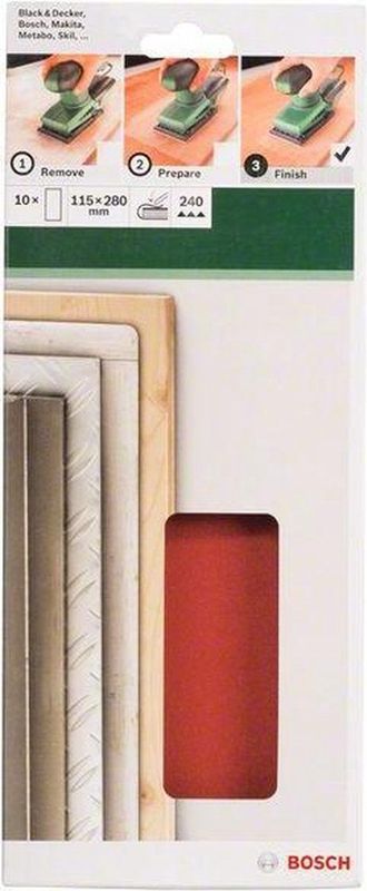 Bosch - 2609256B35 - Schuurpapier - Ongeperforeerd - Korrelgrootte 240 - 10 Stuks