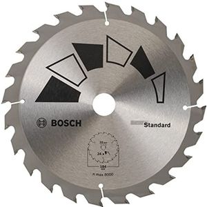 Bosch 1x Cirkelzaagblad Standard (zaagblad voor Hout, Ø 184 x 2.2/1.5 x 20/16 mm, 24 Tanden, ATB, met 1x Reduceerring 16 mm, Accessoires Cirkelzagen)