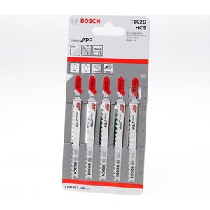 Bosch Professional 5x decoupeerzaagblad T 102 D Clean for PP (voor Polypropyleenplaten, accessoires Decoupeerzaag)