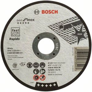 Bosch Professional 2608603488 slijpschijf met platte naaf, best for rapido roestvrij staal, 60 W, roestvrij staal, BF 125 mm, 0,8 mm