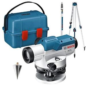 Bosch Professional optisch nivelleertoestel GOL 20 D (vergroting 20 x, maateenheid: 360 graden, bereik: tot 60 m, meetlat GR 500, statief BT 160, in transportkoffer)