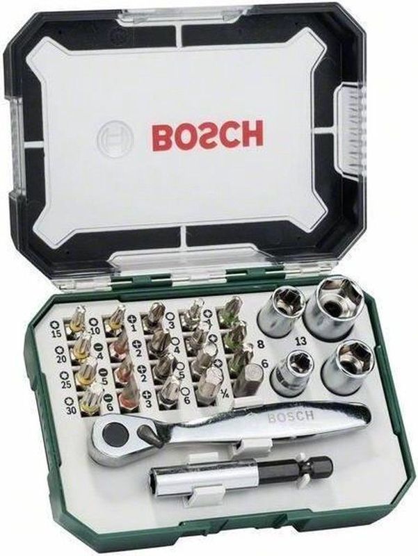 Bosch - 26-delige Schroefbit- en Ratelschroevendraaierset - Accessoires - Inclusief Opbergkoffer